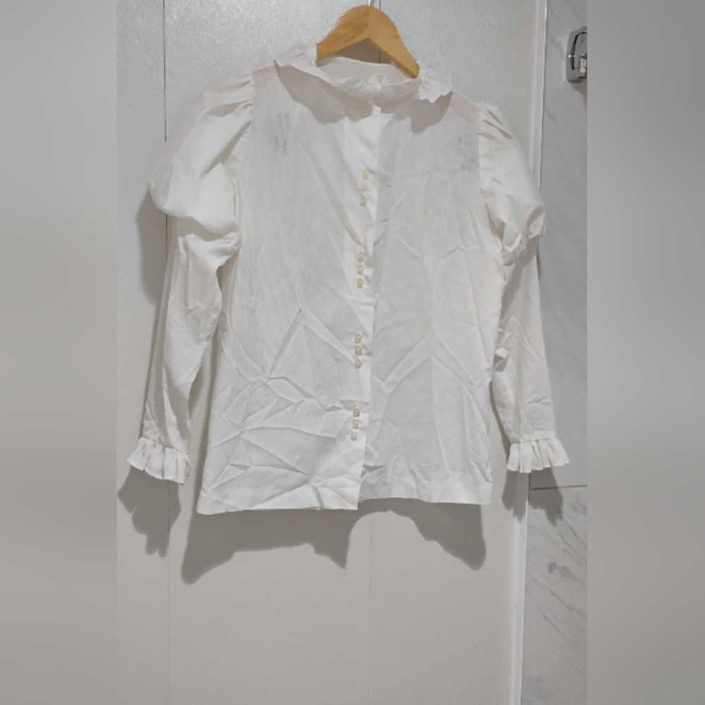 Vintage 1970s Juliet Puff Sleeve Prairiecore Cottagecore Button Down Shirt